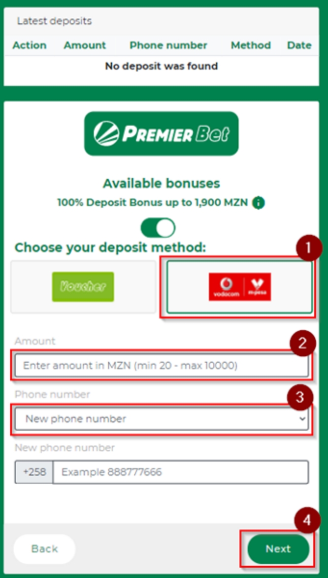 Como depositar na Premier Bet Moz M-PESA