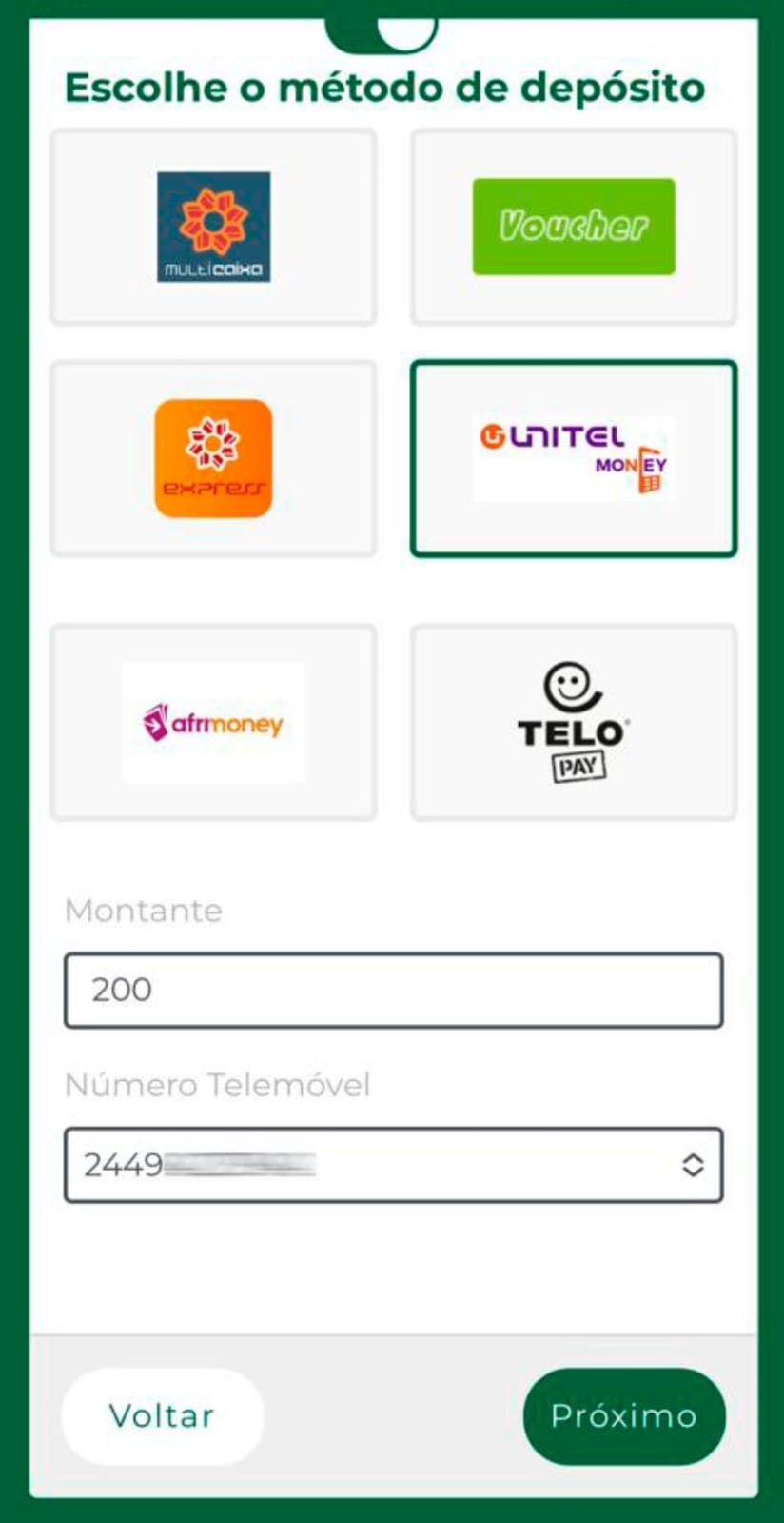 Como depositar na Premier Bet pelo UNITEL Money